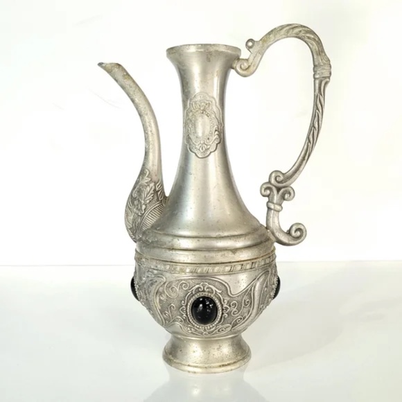 Vintage Pewter Ornate Pitcher with Inset Stones - Picture 12 of 12
